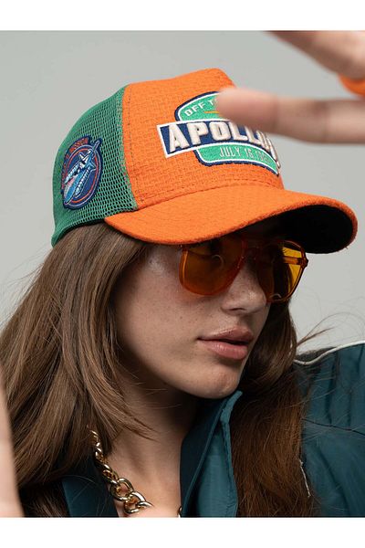 Rust&Rich Women Men's Orange Trucker Hat-Space Collection-Apollo