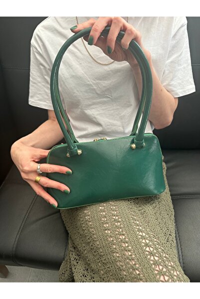 Melos Butik Geantă de mână și de umăr tip baguette din piele verde smarald pe...