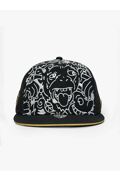 Rust&Rich Women Men Black Snapback Cap Art Collection Doodle Monkey