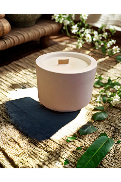 DRN Silindir Beton Saksıda Ahşap Fitilli, Kokulu Mum