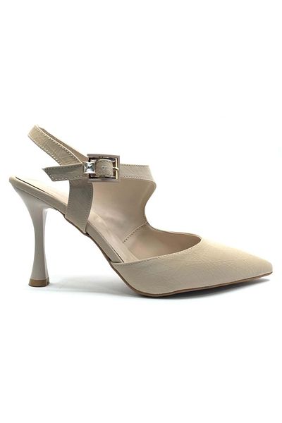 KOCAMANLAR Feles Okitam Buckle Detailed Open Back Stiletto Women's Heeled Shoes Ten