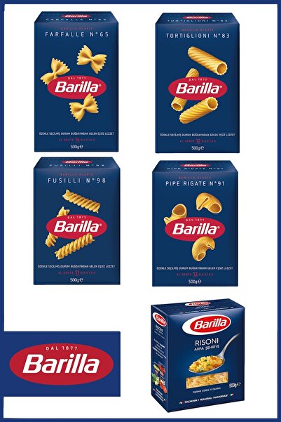 Barilla Makarna Seti 500 gr x 5 Adet (Farfalle, Tortiglioni, Fusilli, Pipe Ri...