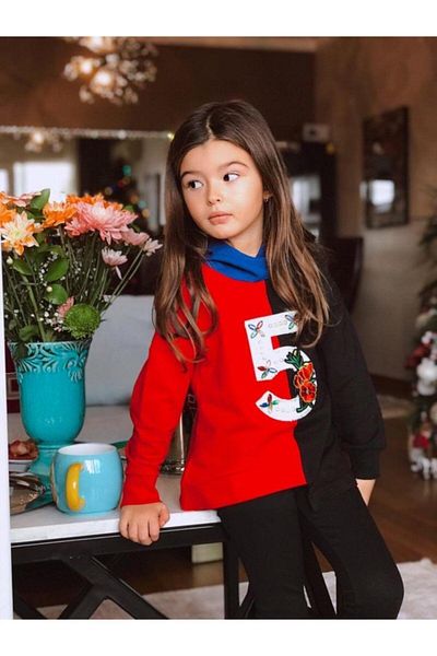 Hilal Akıncı Kids Girl's Colorful Piece Sweatshirt Tights Double Set