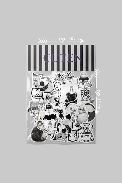 dadi ramba Black and White Cute Bullet Journal - Agenda - Notebook - Laptop Sticker Sticker - Sticker Pack