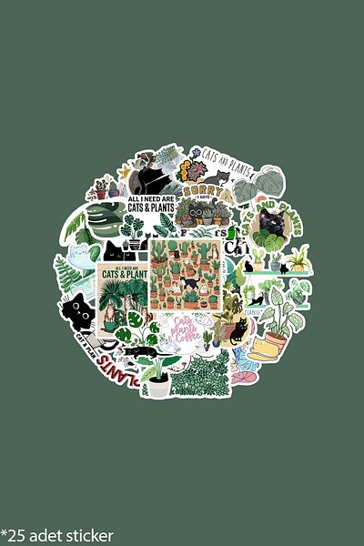 dadi ramba Plants and Cats Bullet Journal - Planner - Notebook - Laptop Sticker Decal - Sticker Pack