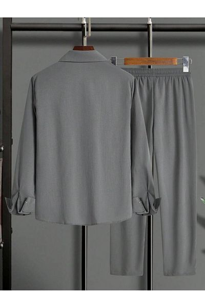 DWN WEAR Bürümcük Crinkle Fabric Summer Lycra Unisex Women's Men's Long Sleeve Shirt Tracksuit Set