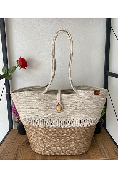 Metasupla Straw Beach Bag Handmade Arm Bag with Three Strings Sewn