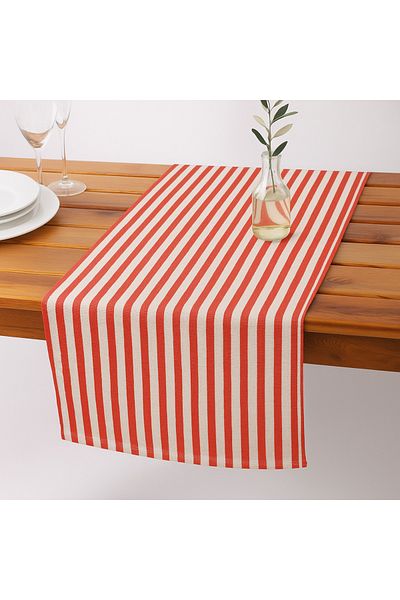KAMİZ Linen Runner - 40x150 Red Striped