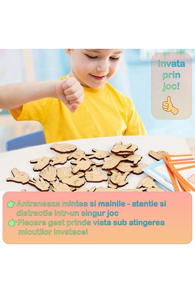 OEM Set educativ Montessori, joc de asociere gesturi pentru dezvoltare cognitivă și senzoriala