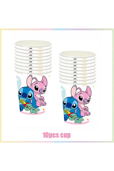 Disney 10pcs Cup Stitch And Angel Theme Birthday Party Decoration Tableware Set Cup Plate Napkin Ban