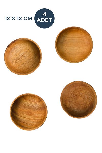HOMİNG Homing Acacia Wood Snack Bowl 4 Pieces 12Cmx12Cmx3.5Cm