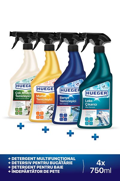 Hueger Produs de curățare pentru suprafețe multifuncțional, produs de curățare pentru bucătărie, produs de curățare pentru baie și spray pentru îndepărtarea petelor Set de 4