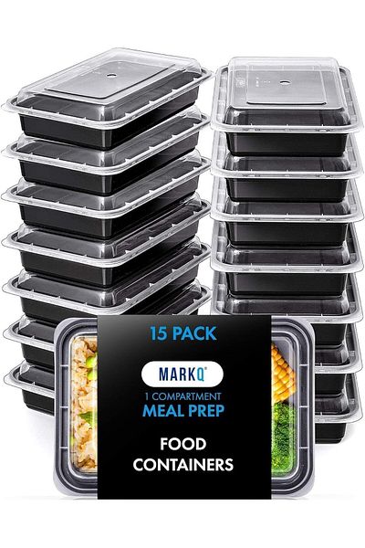 MARKQ [15 Pack] [32 Oz] Meal Prep Containers with Lids - 1-Compartment Plastic Food Storage Containe