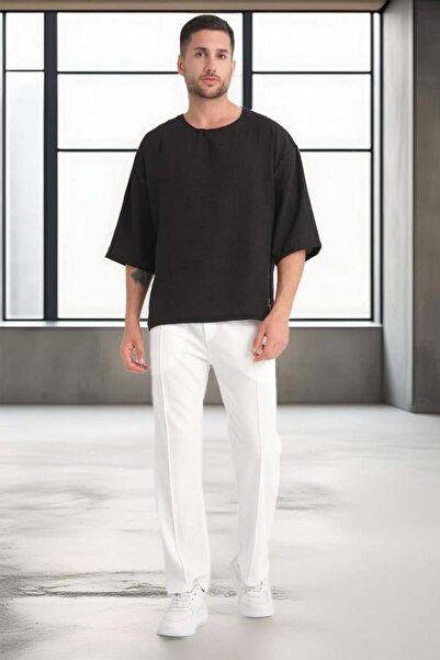 Valiberta Μαύρο Oversize Crew Neck Κοντό μπλουζάκι με λεπτό μανίκι