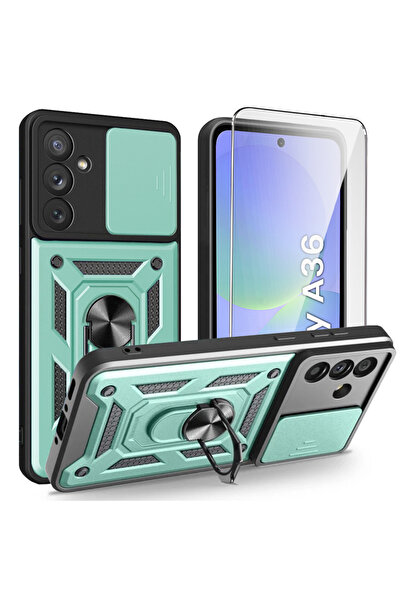 Rivor Samsung Galaxy A36 Kılıf Kamera Sürgülü Standlı Yüzüklü Darbe Emici Zır...