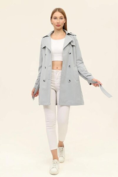 Jamila Yazlık Astarsız Gabardin Kumaş Kısa Kadın Trençkot