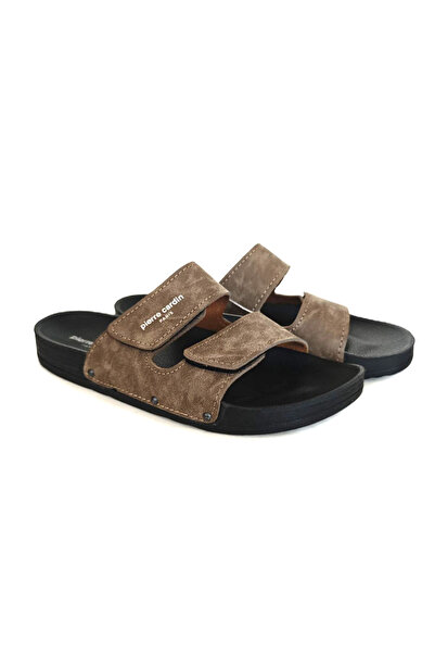 Pierre Cardin Ανδρικές παντόφλες Velcro Mink Nubuck με διπλή ζώνη