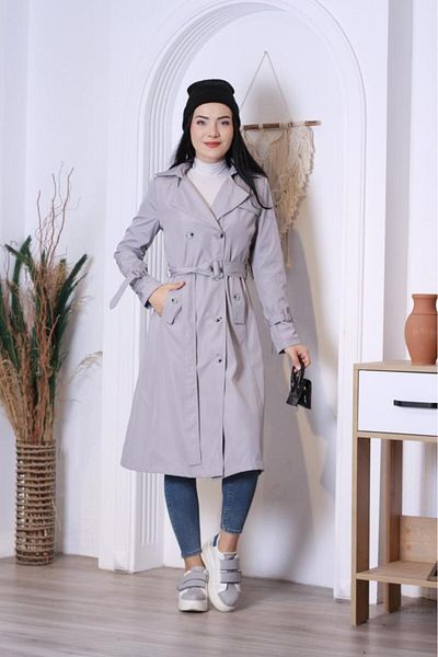 Jamila Seasonal Lined Women's Long Trench Coat-cap