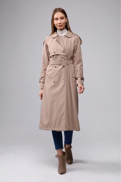 Jamila Raglan Sleeve Seasonal Lined Long Trench Coat, Cap