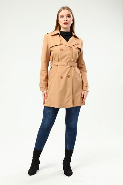 Jamila Women's Large Size Lined Trench Coat Cap