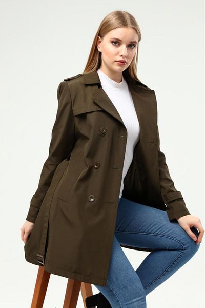 Jamila Women's Large Size Lined Trench Coat Cap