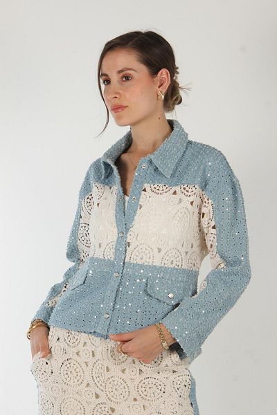 Mckanzie 1759 All over Laced Waist Side Denim Stripe Sequin Trousers