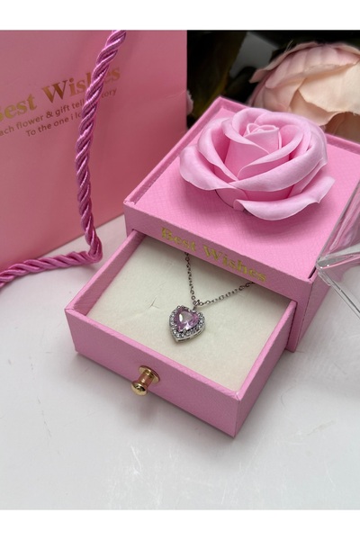 merraaksesuar Pembe Gül Kokulu Çantalı Kutuda Kalpli Kolye Sevgililer Günü Ciddi Ilişki Hediyesi