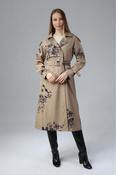 Jamila Floral Patterned Lined Long Women's Trench Coat