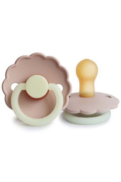 Frigg Daisy Rubber Pacifier - 0-6 Months Blush Night Glowing - in the Dark
