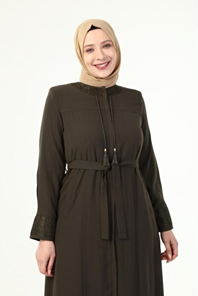 Jamila Large Size Summer Ferace with Lace Detail on Collar and Sleeve