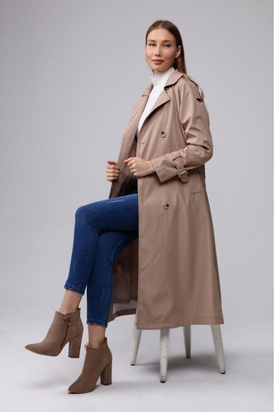 Jamila Raglan Sleeve Seasonal Lined Long Trench Coat, Cap