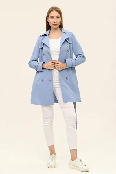 Jamila Yazlık Astarsız Gabardin Kumaş Kısa Kadın Trençkot