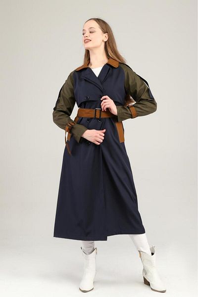 Jamila Three-Color Long Seasonal Lined Trench Coat/cap