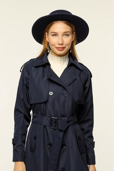 Jamila Double Pocket Seasonal Bondit Fabric Long Women's Trench Coat