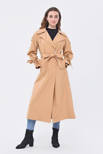 Jamila Single Button Reglan Sleeve Long Seasonal Lined Trench Coat/cap