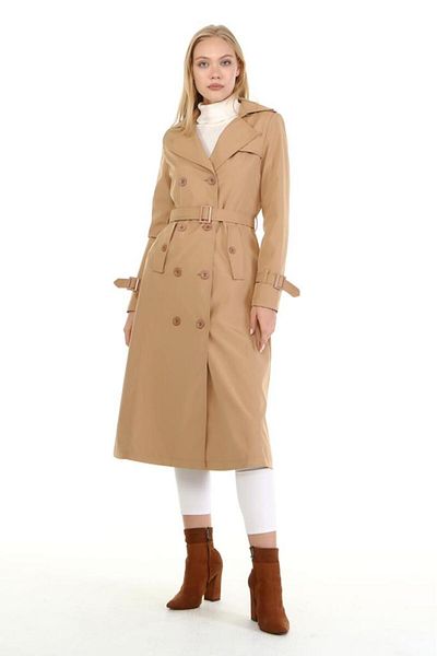 Jamila Seasonal Lined Women's Long Trench Coat-cap