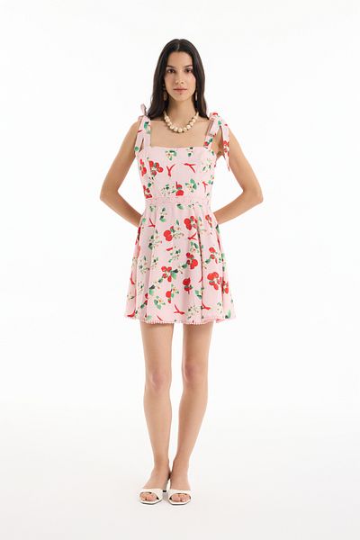 Quzu Rochie mini cu bretele cu model roșii și chili roz