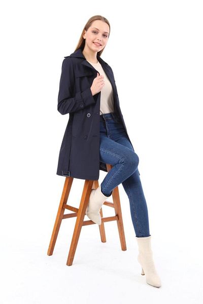 Jamila Women's Large Size Lined Trench Coat Cap