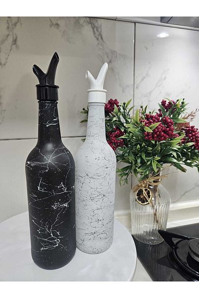 Hane Double Granite Patterned Black and White Matte Painted Glass Oil Vinegar 750cc