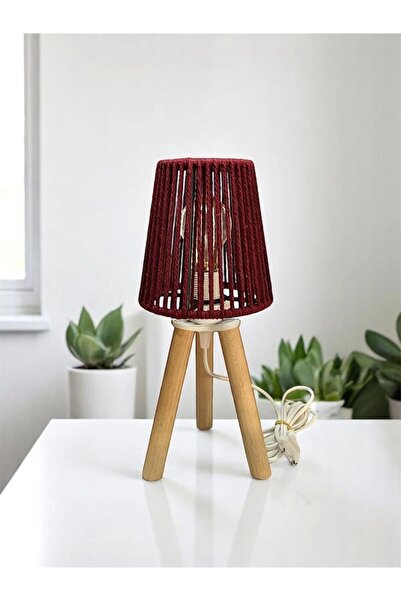 CONANA Three Leg Mini Wooden Lampshade (Burgundy Macrame Rope Headboard)