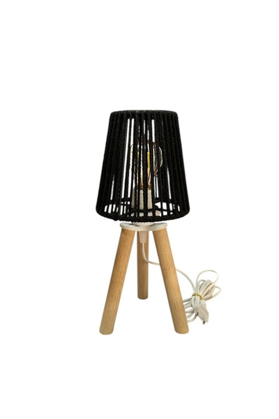 CONANA Three Leg Mini Wooden Lampshade (Black Macrame Rope Headboard)