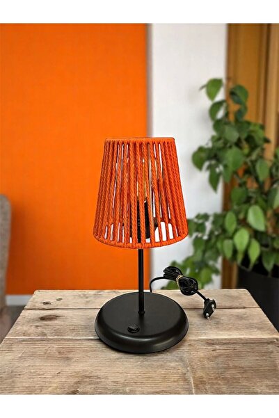 CONANA Lyris - Macrame Lampshade, Mini Table Lamp (Orange Head, Black Leg)
