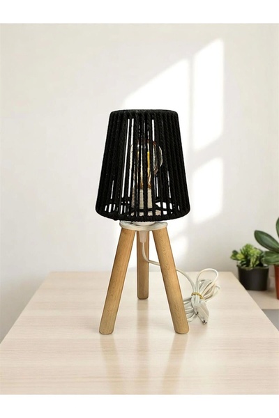 CONANA Three Leg Mini Wooden Lampshade (Black Macrame Rope Headboard)