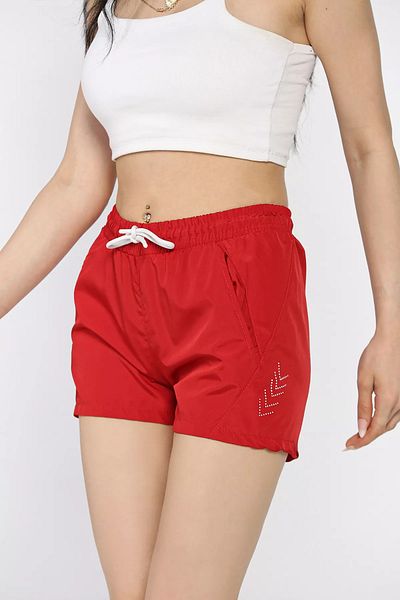 GÜLSELİ Red Women's Printed Pocketed Swim Shorts