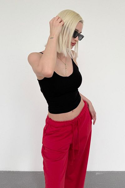 Madmext Black Strap V-Neck Tank Top Mg2454