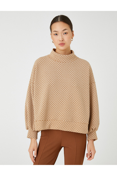 Koton Μπλουζάκι μεγάλου μεγέθους με μακρυμάνικο μισό λαιμόκοψη