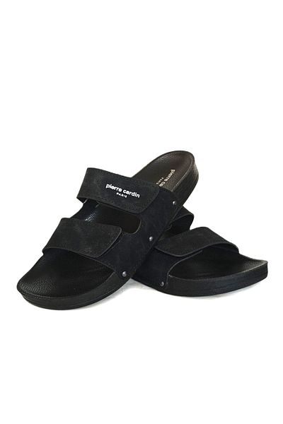 Pierre Cardin Ανδρικές παντόφλες με διπλή ζώνη Velcro Black Nubuck