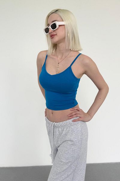 Madmext Tricou cu decolteu în V cu bretele albastre MG2454