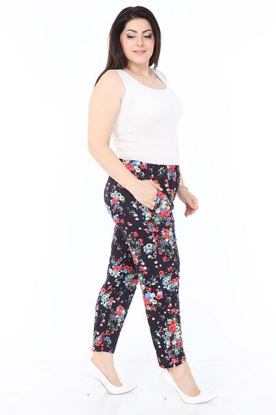 modayız Leaf Patterned Flexible Plus Size Trousers 18a-0985