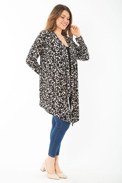 Şans Cardigan din viscoză cu mânecă lungă, negru, mărime mare, pentru femei 65N37429